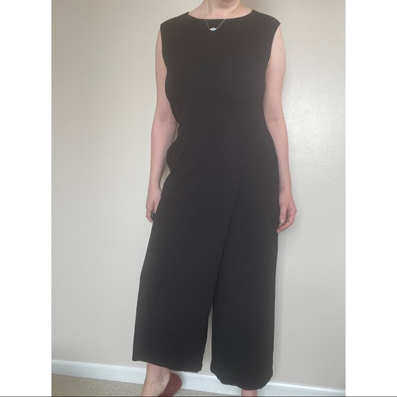 Eileen Fisher Black Crop Cap Sleeve Jumpsuit - Picture 4 of 7
